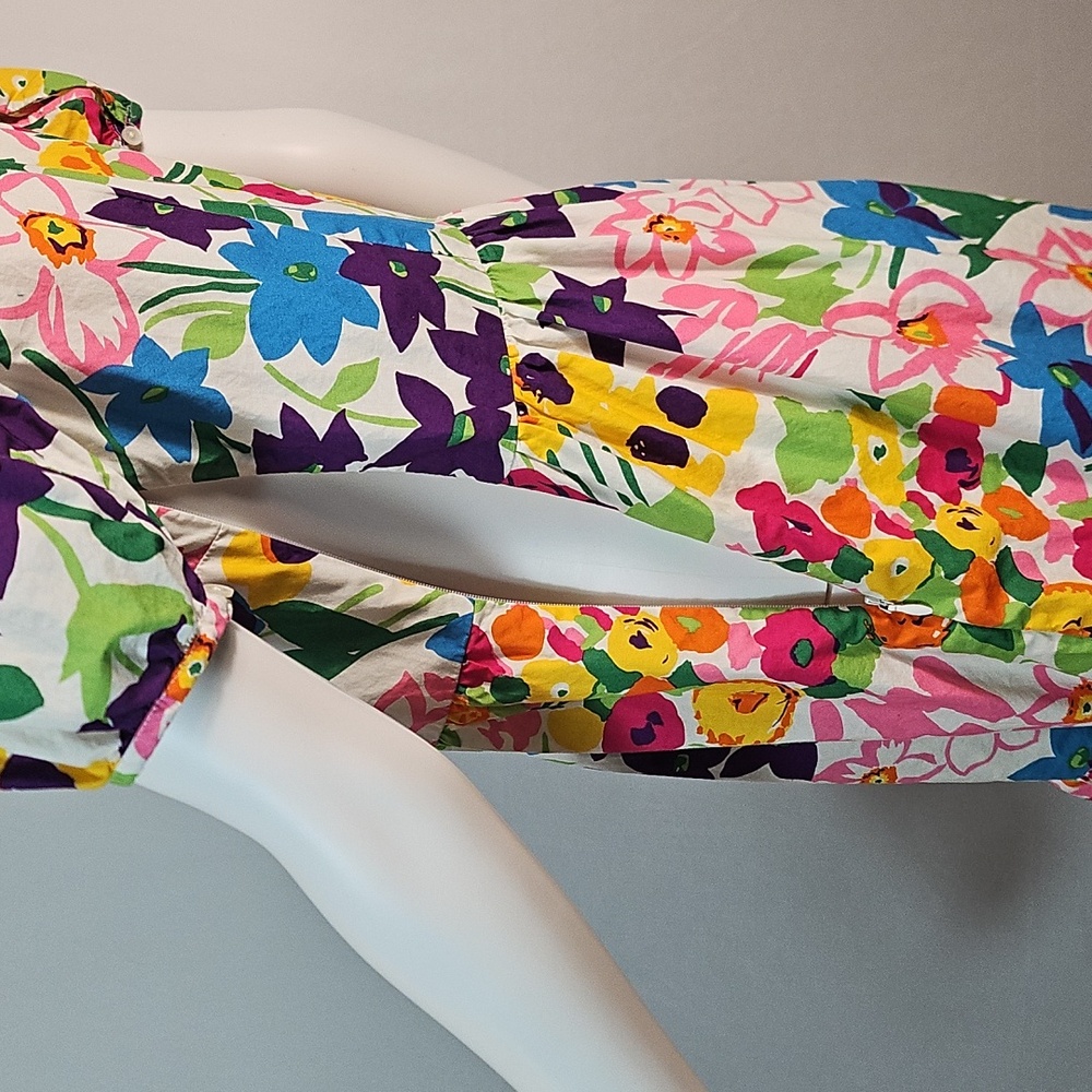 J. Crew 100% Cotton Vibrant Multi-Color Floral Puff Sleeve Ruffle Hem Dress - Picture 10 of 16